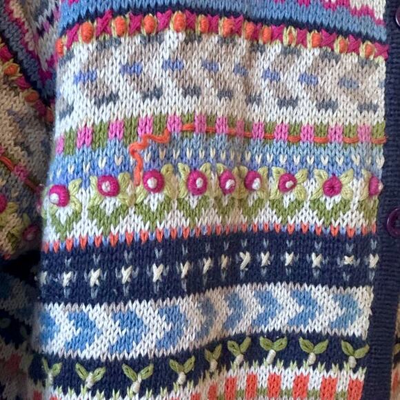 Vintage 90s Floral Textured Bobble Cardigan Sweater Y2K Fair Isle Cottagecore XL - Picture 3 of 11